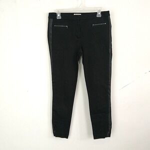 Loft Pants Women 6 Black Skinny Faux Leather Tuxedo Stripe Trousers Career